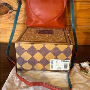 Brighton orange/teal bLeather Crossbody Bag